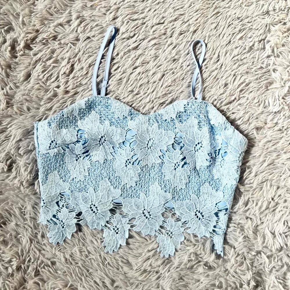 Light Blue Floral Lace Cropped Cami Top